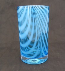 Novica Hand Blown Glass Tumbler Blue White Whirling Aquamarine 15 fl oz Mexico