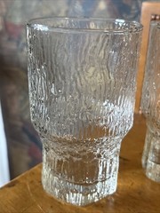 2 Indiana Glass Co Crystal Ice Textured Glass Low Ball Set 1960s MCM 5”