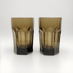 Imperial Old Williamsburg Brown Flat Tumblers Glasses 11 oz 5 1/8” Vintage 2 ct