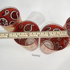 4x Culver Paisley 22K Gold & Red Highball Drinking Glasses Vintage MCM 5.5″ Set