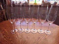 Ribbed Champagne Flute Smooth Stem 9 7/8″ Crystal Blown Glass – Set of 6