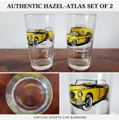 Vintage Hazel Atlas Sports Car Glasses Set of 2 MGA Renault Caravelle RARE