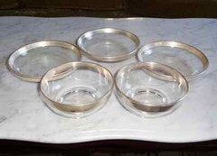 5 Vintage Dorothy Thorpe Allegro Silver Rim Fruit Side Dish Bowls & Cereal Bowls