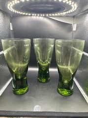 Imperial Glass Reflection Vintage Set Of 3 Green Wine Glass Goblets 6.25”