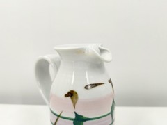 Vintage Georgetown Maine Pink Hand-Painted Striped Leaf Porcelain Pitcher 1987