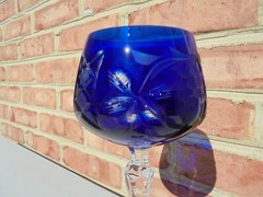 Crystal Clear Industries CCI Cobalt Blue Cut to Clear Grape Wine Goblet 8″ MINT