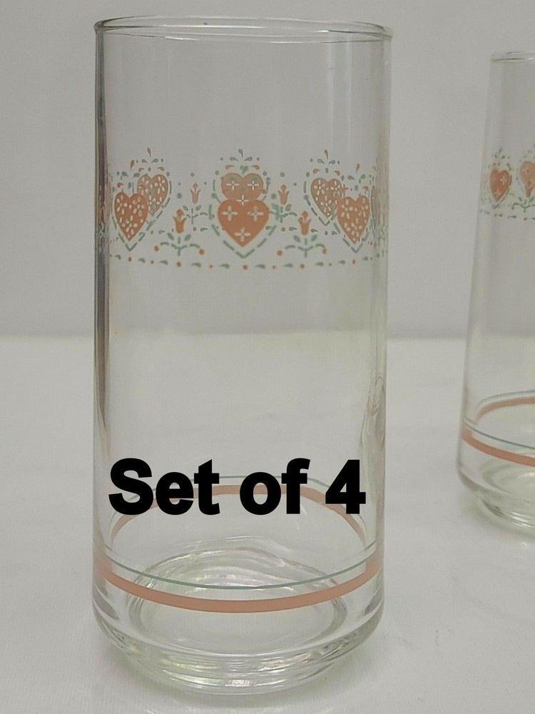 Set of 4 Corelle FOREVER YOURS Glass Tumblers Slant Side 16 OZ COOLER