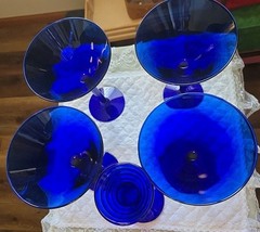 Pier 1 Cobalt Blue 4 Martini Glasses Drinking Bar Ware & Candle Holder Lot Of 5