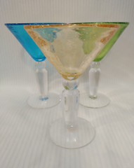 3 Artland Iris Bubble Glass Martini Glasses Seeded Hand Blown Multi Color 10″