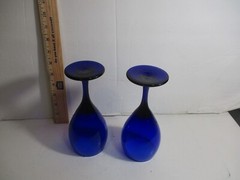 2- Vintage Cobalt Blue Glass Libbey Premire Wine / Water Goblets Short Stem 7″
