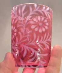 ANTIQUE VINTAGE FENTON DAISY & FERN CRANBERRY OPALESCENT GLASS TUMBLER 3 3/4″