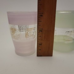 Vintage Pastel Frosted Juice Glasses Gold Atomic Mid Century MCM Set of 3
