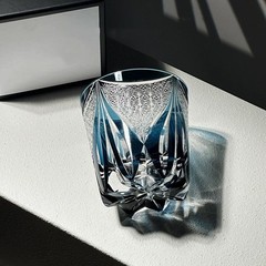 Edo Kiriko Crystal Whiskey Glasses Hand Cut To Clear Blue 12oz Gift Packing