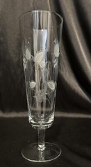 Vintage Set Of 5 Clear Glass Etched Berries/Leaves Footed Pilsner Glasses 8”H