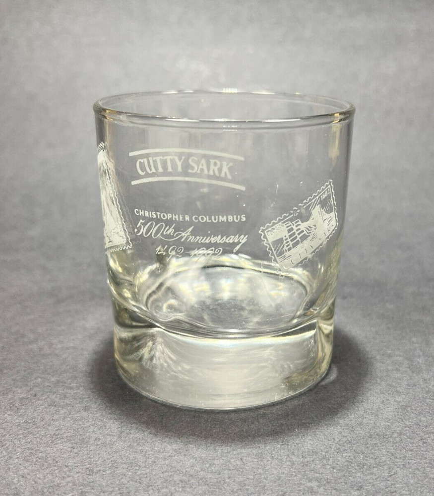 Vtg Cutty Sark Whiskey Glass Christopher Columbus 500th Anniversary Dimpled 8 oz