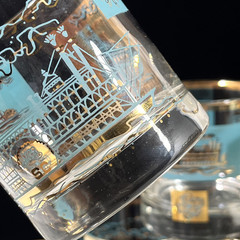 8 ~VTG MCM Libbey’s Old Fashioned Steamboat Glasses Teal Gold Southern Comfort