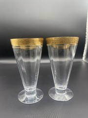 VTG Tiffin Franciscan Rambler Rose Footed Tumbler 24k Gold Set Of 2