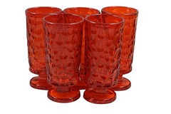 Set of 5 Vintage Fostoria Pebble Beach Flaming Orange Footed Tumblers MCM Glass