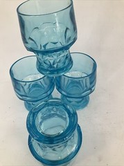4 Glass GEORGIAN Viking Excelsior Azure BLue Flat Tumbler 4″ MCM 9 oz USA EUC