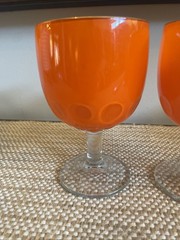 MCM Retro Bartlett Collins Orange Stem Goblet Glass Vintage Thumbprint Set Of 2