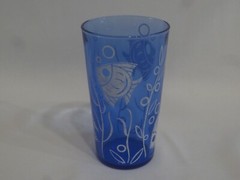 HAZEL ATLAS ANGEL FISH RITZ BLUE COCKTAIL SHAKER & 6 TUMBLERS
