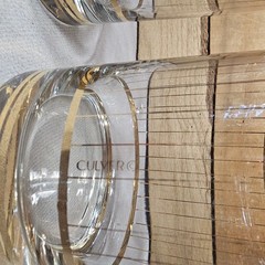 2 Vintage Culver Devon Gold Vertical Stripe Old Fashioned Low Ball Rocks Glasses