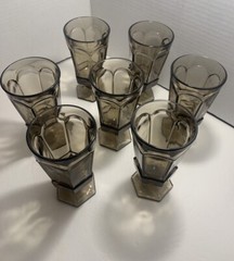 Fostoria Virginia Brown Smokey Wine Water Goblets Footed Glasses 7.25” Set of 7