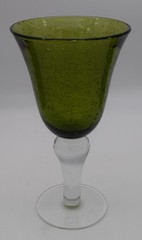 3 ARTLAND 8 in Iris Green Bubble Glass Hand Blown 14oz Water Wine Goblets #G8