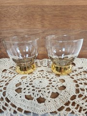 Anchor Hocking Manhattan Old Fashioned Rocks Glasses 22k Gold Bottom Pair of 2