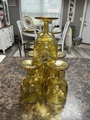 7 Amber Thumbprint Goblet Glasses MCM Vintage Matched Set.