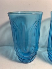 Pair of Anchor Hocking Colonial Tulip Laser Blue 5.5″ Tumbler Drinking Glass