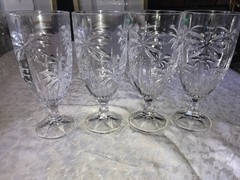 4 Godinger SHANNON Crystal SOUTH BEACH Palm Tree 16oz ICED TEA Water GOBLETS 7¾»