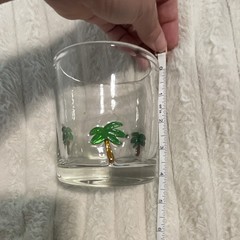 Clear Glass Rocks Glass Decorated Tropical Palm Tree Design Green 8 oz