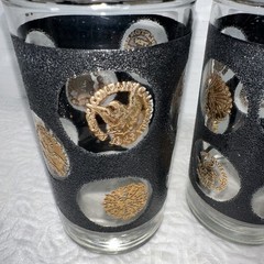 Set Of 2 LIBBEY Textured 22k Gold Coin High Ball Glasses Tumblers Vintage MCM