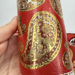 4x Culver Paisley 22K Gold & Red Highball Drinking Glasses Vintage MCM 5.5″ Set