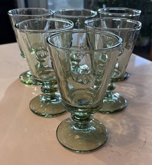 6 La Rochere Bee 5 1/2” Footed Olive Green Wine Glasses Goblets Mint!
