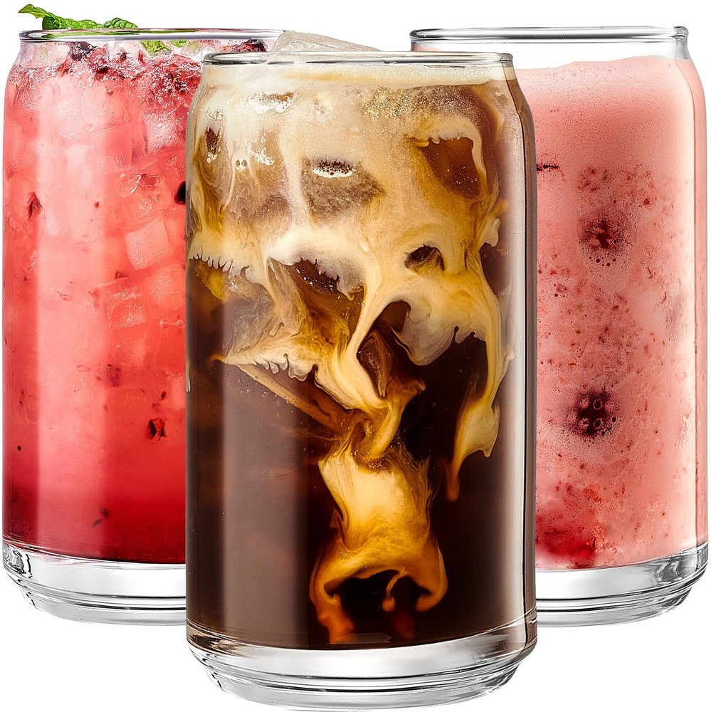 Set of 6 Patented Can Shaped® Drinking Glasses – 16oz Clear Goblet Glass Cups…