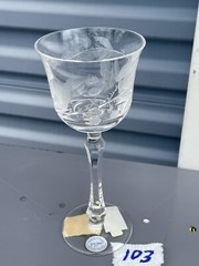 Varga Crystal Rain Forest Yellow Clear Wine 8 1/4” Butterfly & Leaves Old Stock