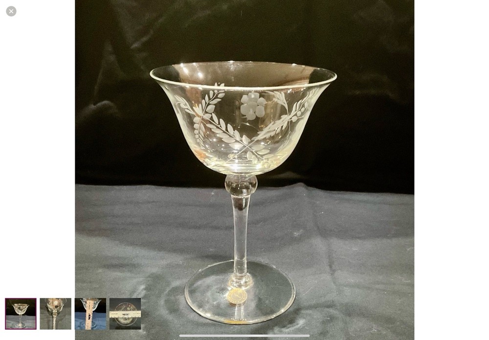 Colony Glass Etched Danube Pattern Champagne/Sherbet Glass