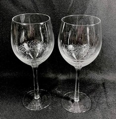 Pair Rare Roscher & Co Wine Water Glass / Goblet: 9.5” Air Bubble Design Set/2