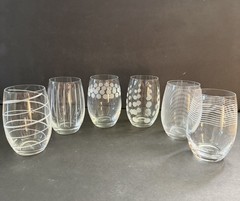 Mikasa Cheers Stemless Luminous Wine Glasses w/ 6 Different Patterns 5”-Set Of 6