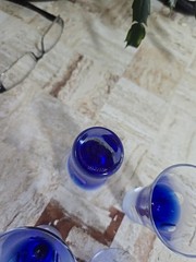 Set 4 BLOCK Liquor Crystal Vodka Glasses 3.75″ RAINY DAY Frosted Cobalt Blue
