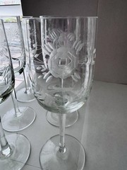 Vintage Crystal Etched Wine/Water Glass Rose Read Description