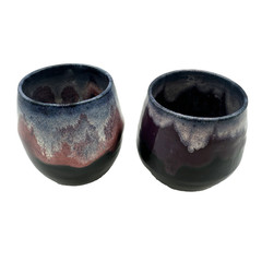 Set of 2 Drip Glazed Studio Art Pottery Wine Tumblers By Hodgepodge NEW 8 oz.