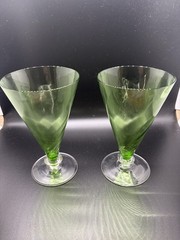 Uranium Glass Vintage Martini Or Cocktial Glass Set Of Two UV Glow Collectible!
