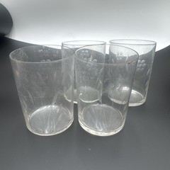Vintage Clear Glass Lowball Tumblers Heavy Base Juice Water Cups Flower set of 4
