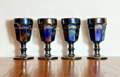 Mosser Amethyst Carnival Glass Cherry and Cable Stemmed Cordial Glasses Set of 4