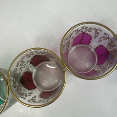 Moroccan Style Glasses Gold Rimmed 4″ Tall Green Pink Red Purple/blue T3