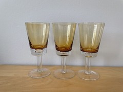 Winterthur Jewel Tone Amber Water / Wine goblets, handblown, set of 3