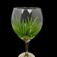 Hand Painted Palm Tree Stem Wine Glass Tropical Sand Beach Signed 8.5″